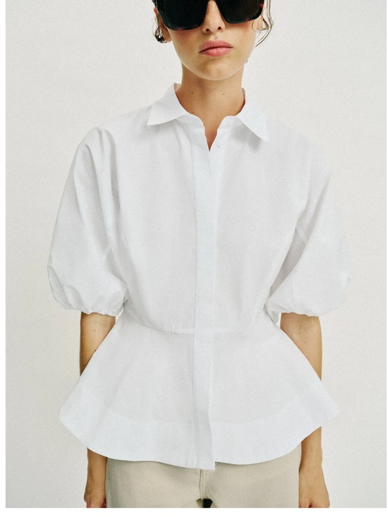 Zara Tops - Zara NWT cotton white puff sleeve peplum button front shirt blouse top